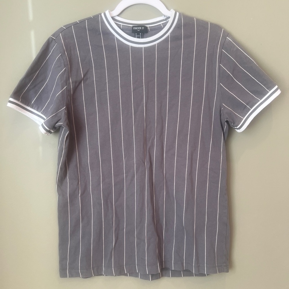 Forever 21 men’s short sleeve gray with white stripe medium shirt - Picture 6 of 11